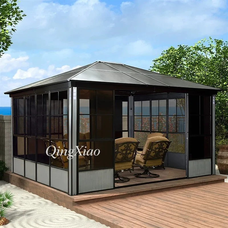 Outdoor Aluminum Sunroom Prefab Garden Gazebo Kit for Patio Backyard Rooftop for Terrace DIY Assembly Spring and Summer 4.25m