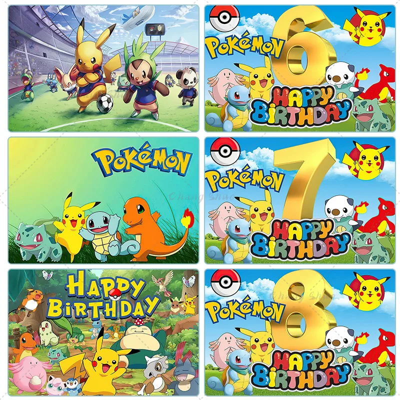 Pokemon Kids Party Backdrop Customized Photo Background Cartoon Pikachu Birthday Party Decoration Vinyl Backdrop Studio Props