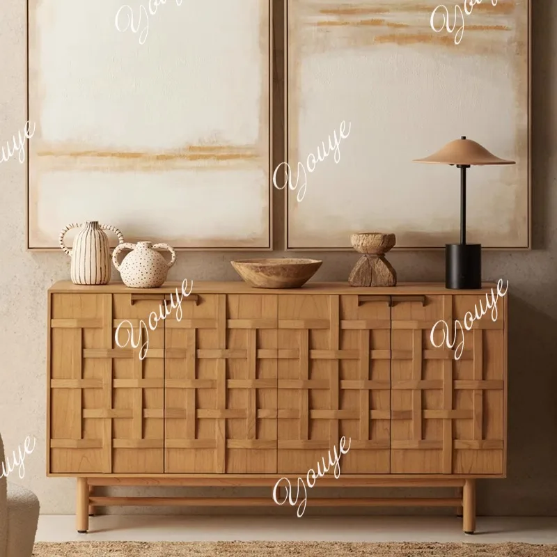 

Living room cabinet French vintage sideboard American carved solid wood TV cabinet wabi-sabi style aisle display wall customizat