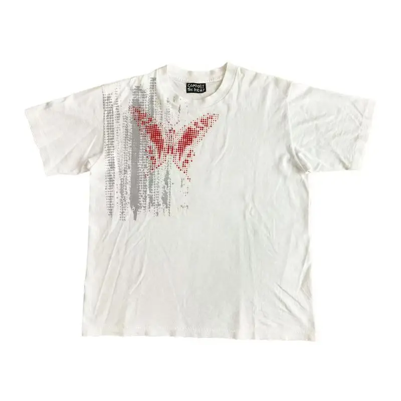 

Хип-хоп винтажная хлопковая футболка с графическим принтом бабочки для мужчин Y2K, летняя повседневная футболка с короткими рукавами большого размера, уличная женская одежда, топы