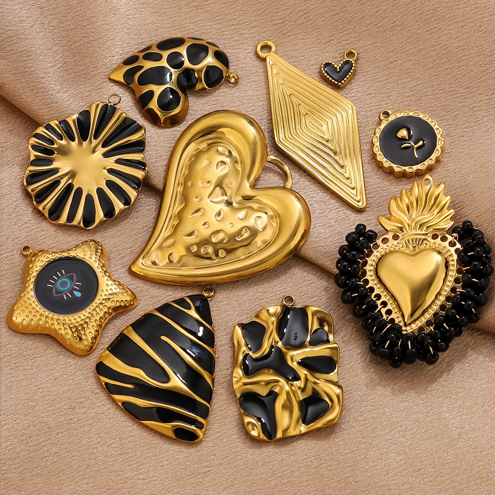 2-5PCS Stainless Steel Charms Punk Black Enamel Pendant Base Gold Plated Jewelry Accessories for DIY Necklace Bracelets Earrings - view 6