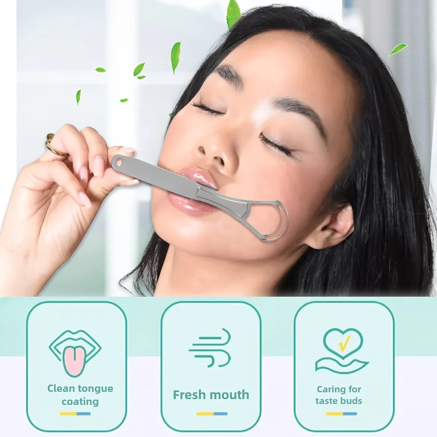 فرشاة تنظيف اللسان بطبقة مزدوجة مع شعيرات التنظيف العميق المصنوعة من الفولاذ المقاوم للصدأ وأطراف التنفس المنعشة ومكشطة اللسان