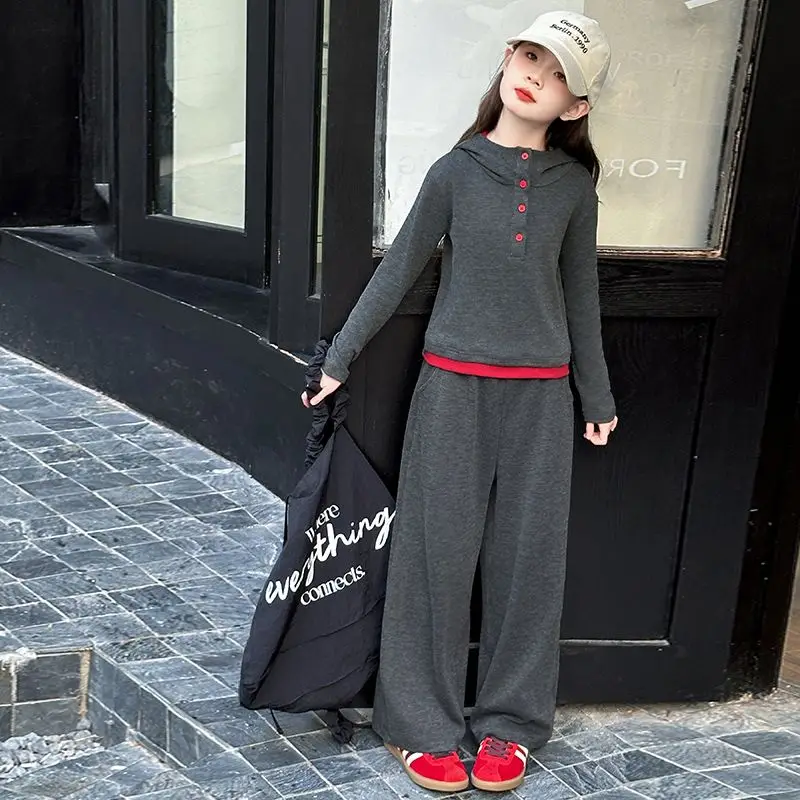 

Hoodies Set Top & Pants 2-Piece Sets for A Girl Korean Children's Clothes 2025 Kids Girls 8 10 Years Elementary Autumn Winter