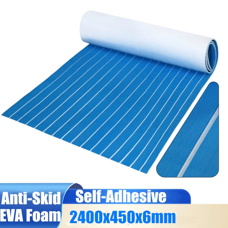 

Blue White EVA Foam Boat Flooring Faux Teak Decking Sheet Pad for Yacht Car Marine Boat Decor Anti Skid Mat 2400x450x6mm