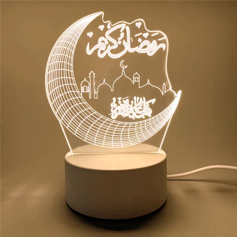 USB Operated 3D LED Night Light Eid Mubarak Table Ornament Muslim Ramadan Decoration for Home 2026 Eid Al Adha Holiday Lighting