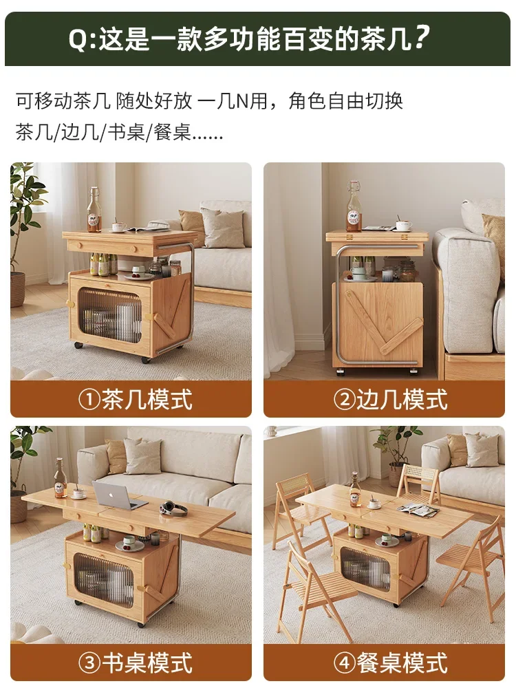 Log Wind Tea Table Living Room Home Side Table Modern Simple and Foldable Mobile Tea Table