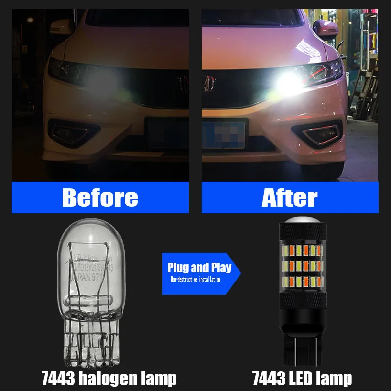 2PCS T20 W21/5W 7443 580 Canbus LED Front Turn Signal Lights Bulbs Switchback DRL 2in1 For Jeep Compass Grand Cherokee 2011-2015
