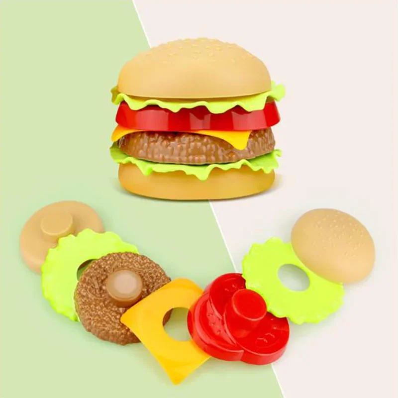 Brinquedo crianças fingir simulação comida cozinha jogar conjunto de alimentos panelas pote hambúrguer cachorro quente batatas fritas pizza brinquedos interativos para crianças