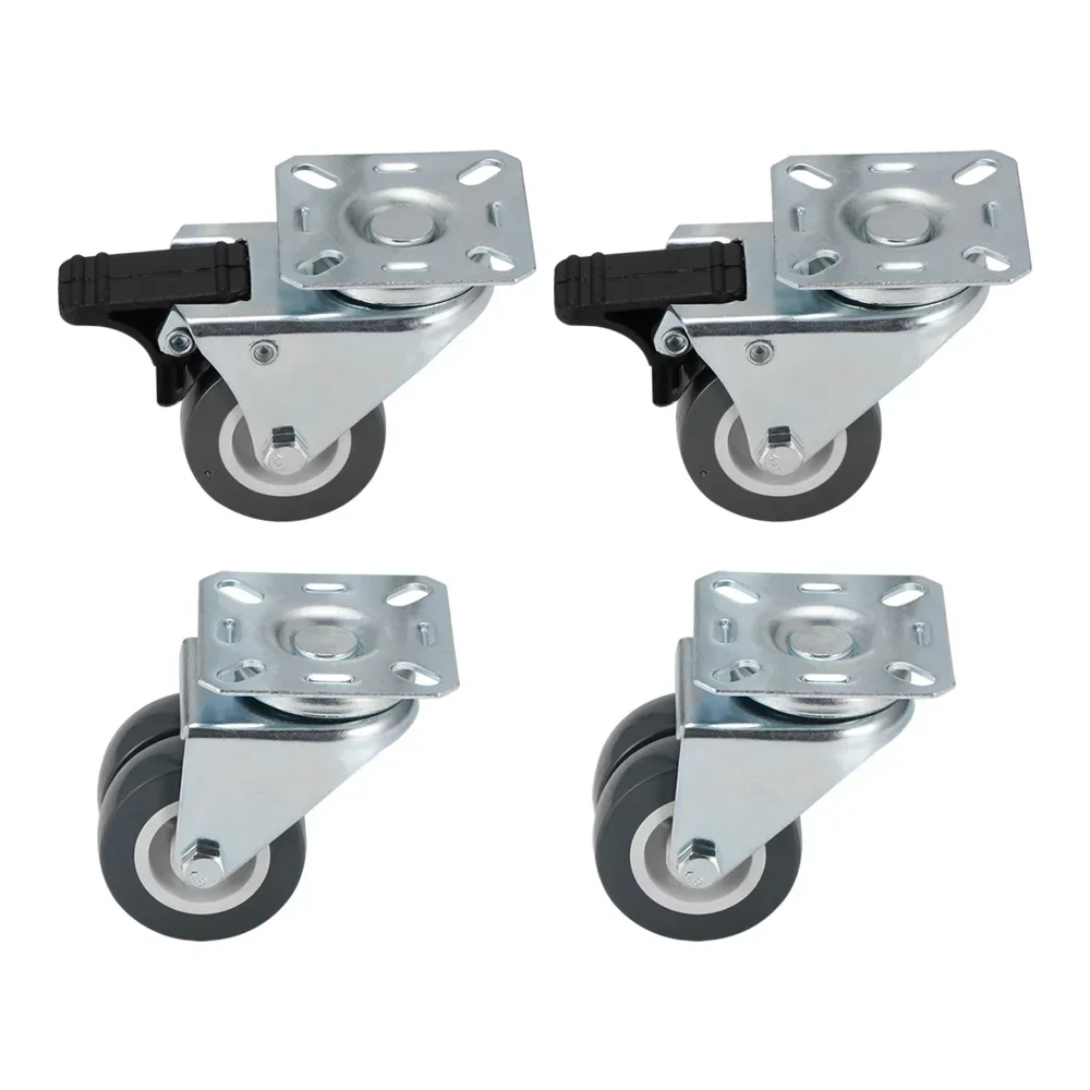 4 Pcs/ Set Heavy Duty Swivel Castor Dual Wheels 50mm with Brake for Trolley Furniture Caster