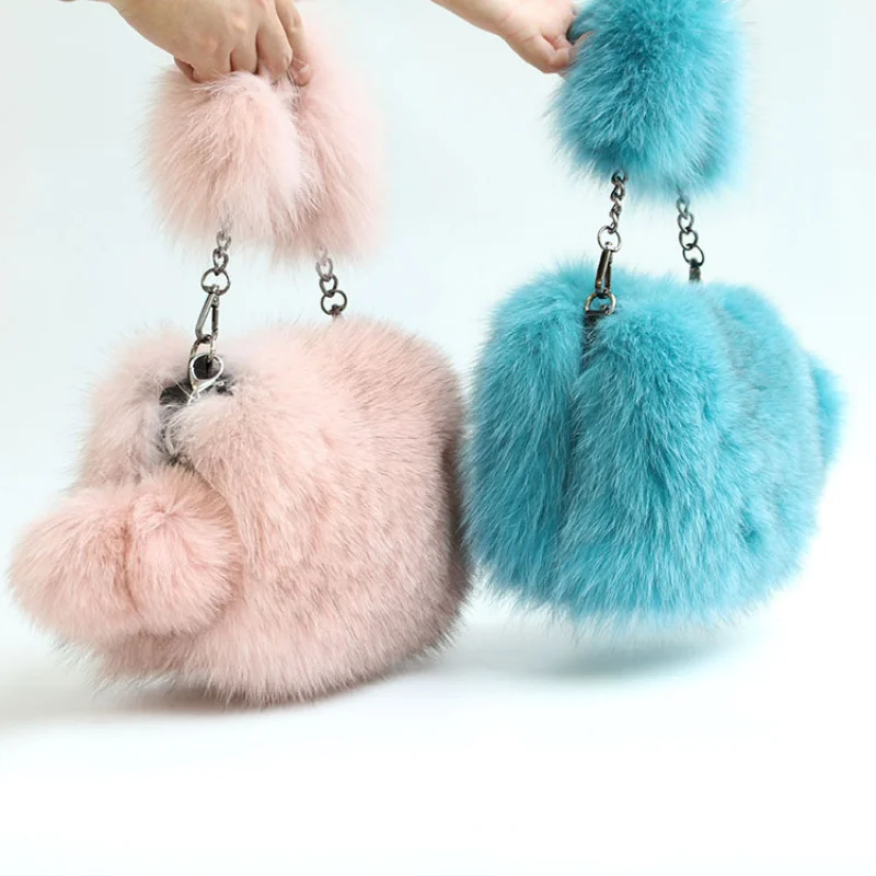 

Plush Women's Bag For Woman Luxury handbag Hot Girls Furry Clutch Shoulder Bags Tote Bag Luxury fox Fur Female Fluffy Handbags