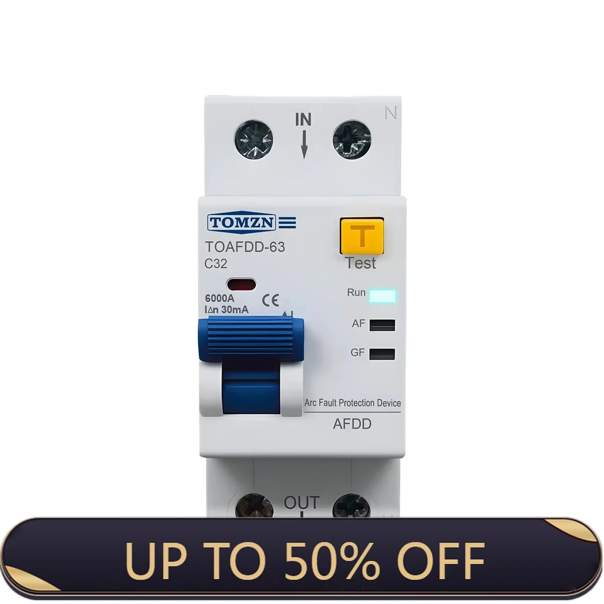 2P AFDD Circuit Breaker TOMZN 10/16/20/25/32/40/50/63A Fire Protection MCB