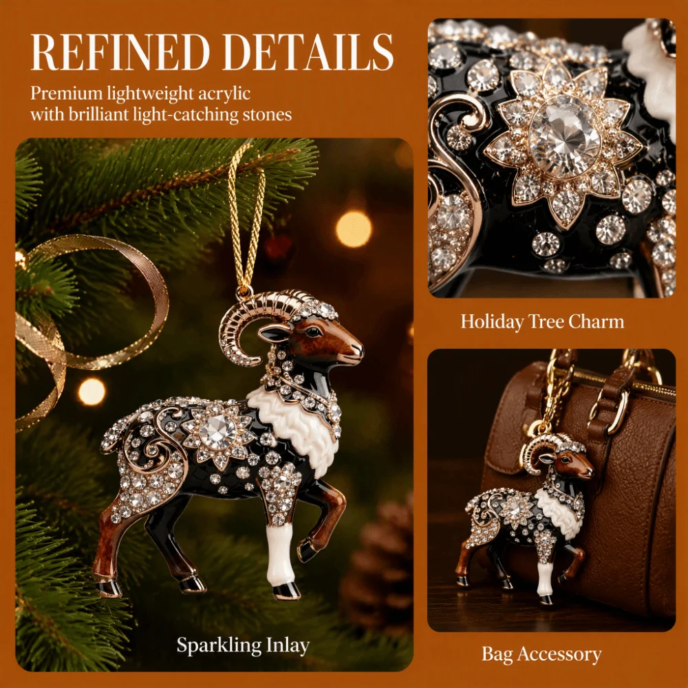 Rhinestone Goat Christmas Hanging Pendant Acrylic 2D Flat Car Sheep Pendant Keychain Deer Bag Pendant Charms