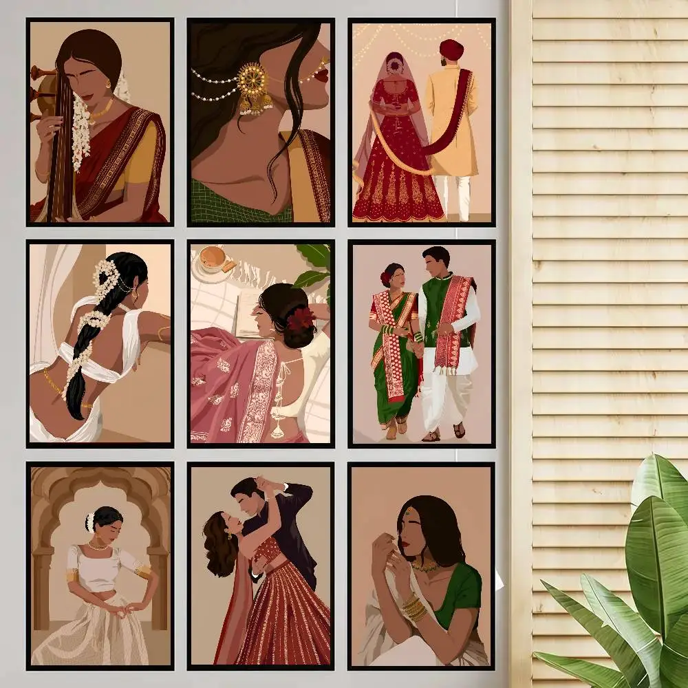 Indian Folk Traditional Wedding Poster Self-adhesive Art Room Entrance Restaurant Wall Decor Art Painting