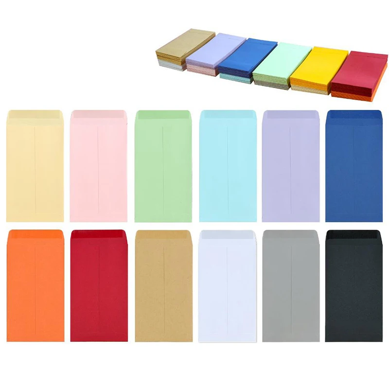50Pcs/lot Colored Paper Envelope for Money Blank Seed Packaging Envelope Self Adhesive Mini Gift Envelopes 58x90mm
