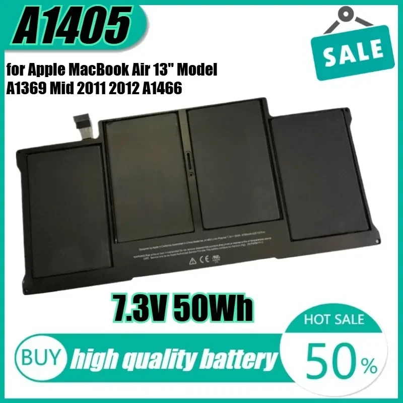 

7,3 В 50 Втч A1405 Аккумулятор для ноутбука Apple MacBook Air 13 дюймов Модель A1369 Середина 2011 2012 A1466