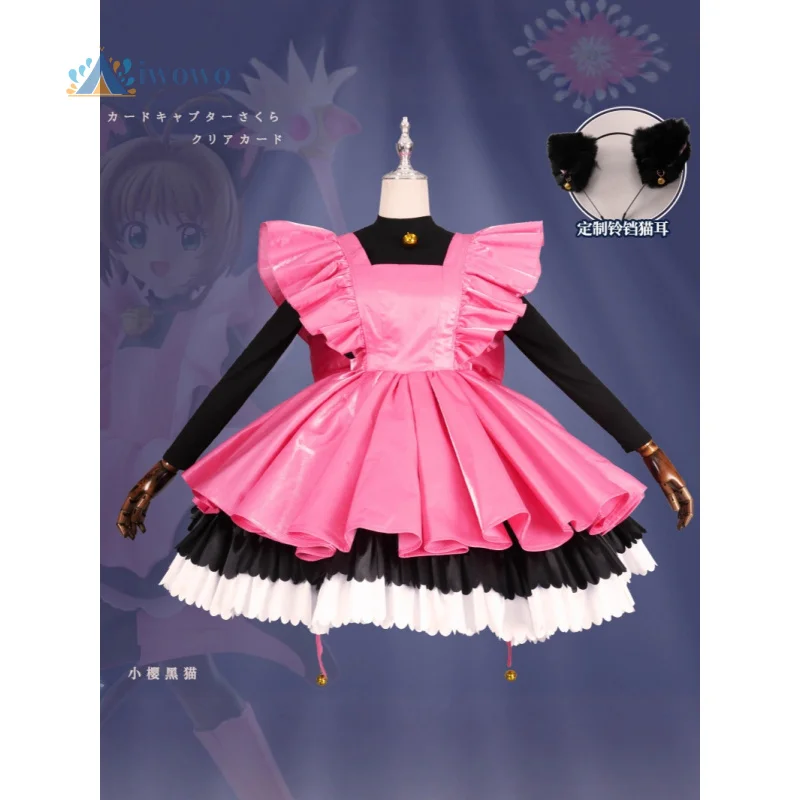 

Аниме Киномото Сакура Косплей Костюм Card Captor Сакура Женщины Хэллоуин Милое Черно-Розовое Платье Уши Хвост Карнавал Рождество