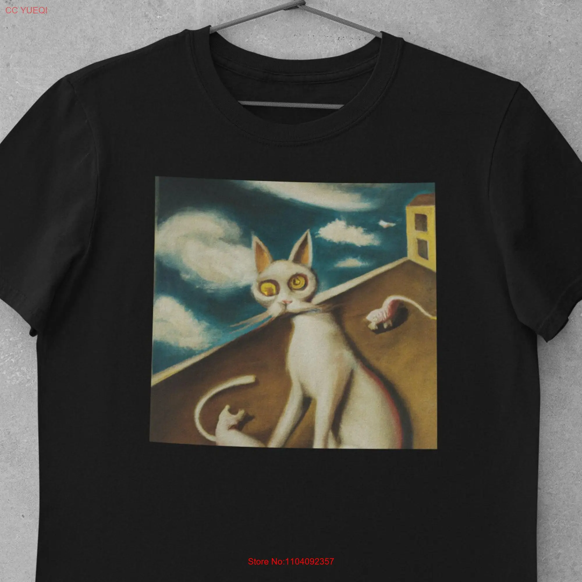 Surrealist Oil Painting Of A Cat Cotton T shirt Top   long or short sleeves