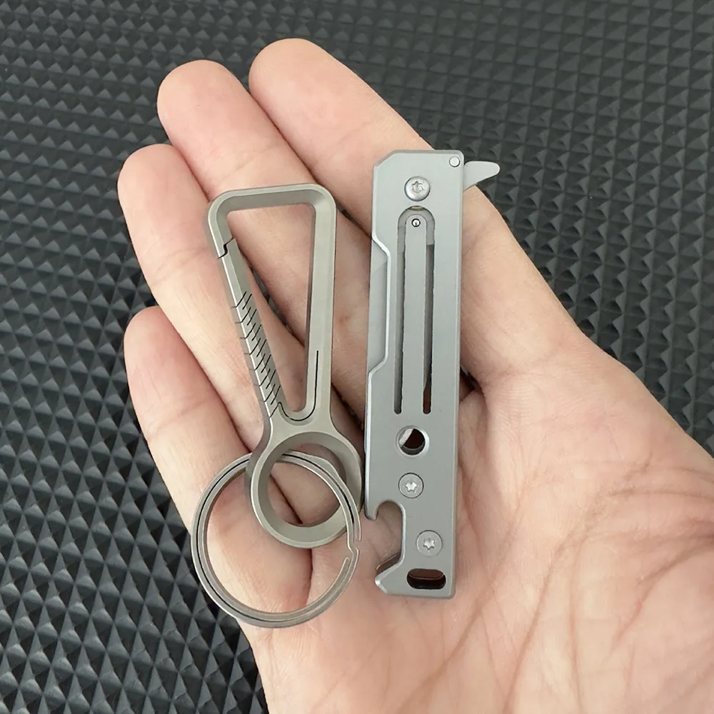 Portable Mini EDC Folding Knife Titanium Handle Multitool With Bottle Opener Keychain Pocket Cutter For Camping Package Opening