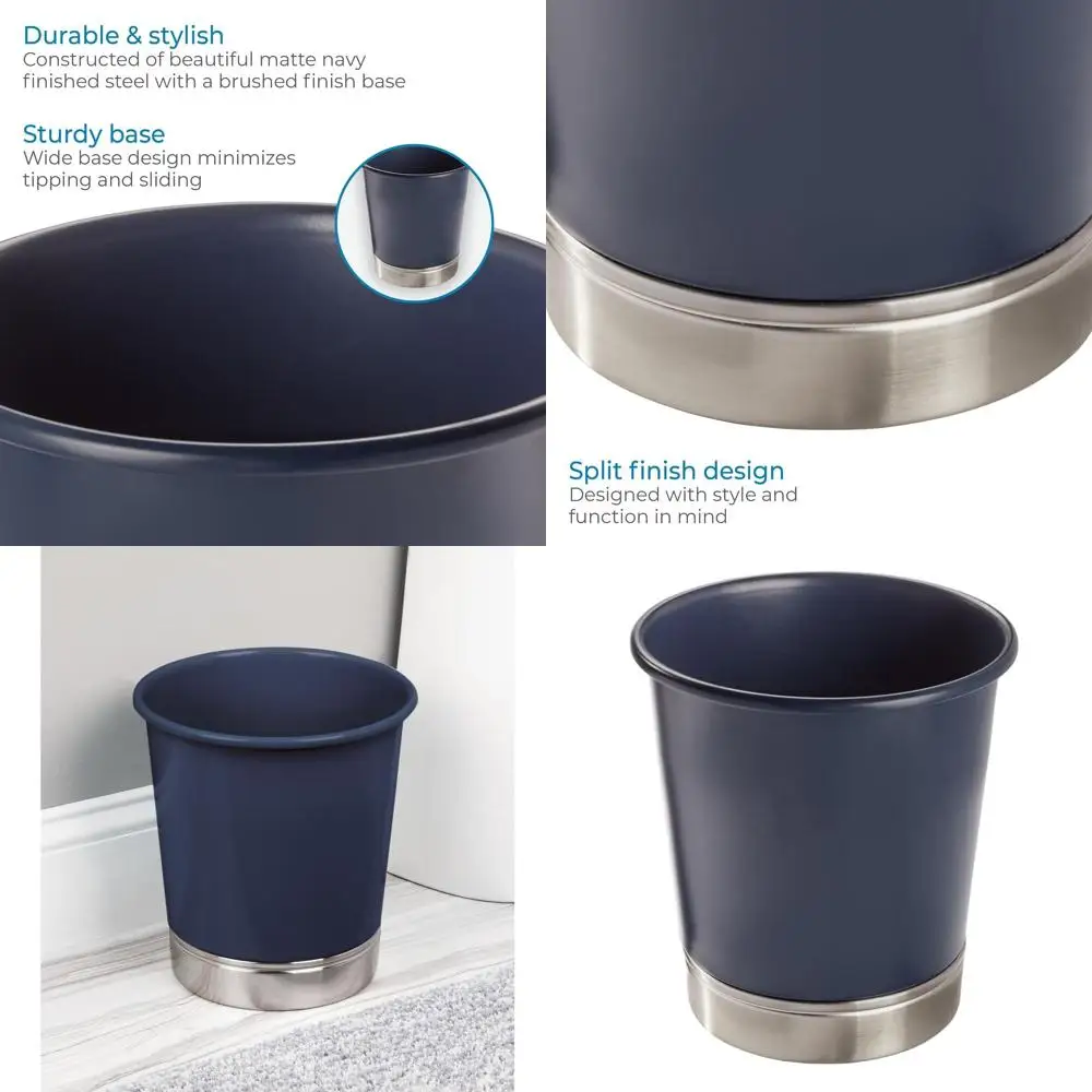 

Compact Circular Waste Bin - Sleek Black with Chrome Accents