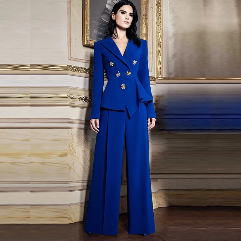 

New European and American celebrity temperament rose button butterfly decoration irregular suit trousers two-piece suit