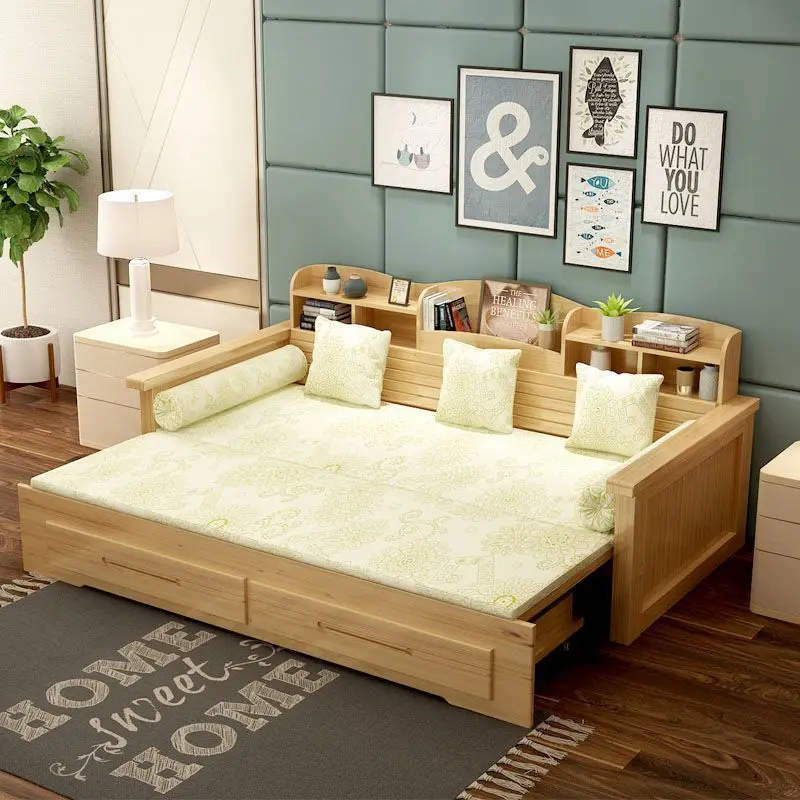 Solid wood small apartment multi-functional with storage bookcase double push-pull