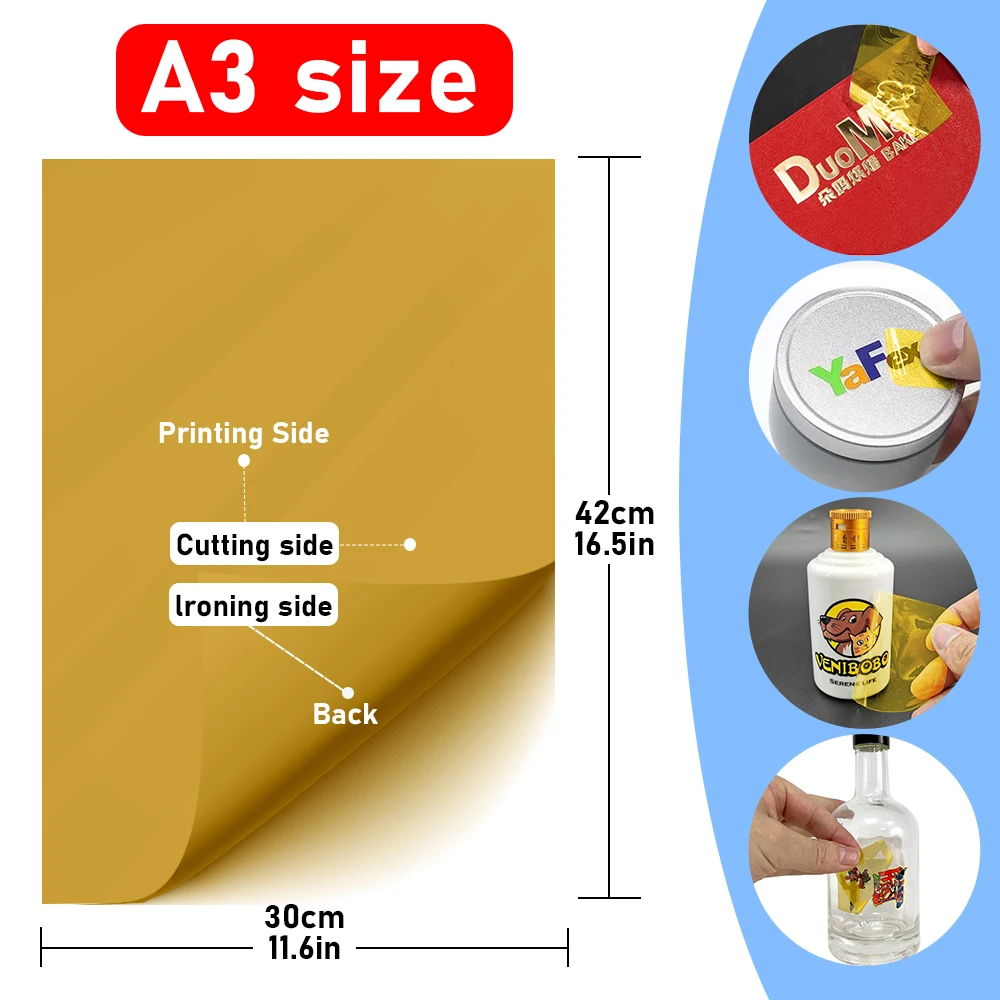 A3 A4 UV DTF A Film for 6090 4060 A1 A2 A3 A4 UV DTF Printers UV DTF Gold Film UV Stickers A3 A4 Gold UV DTF Film Sheets