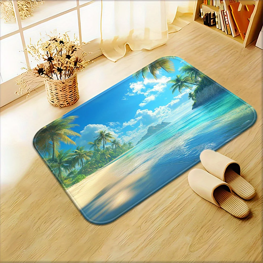 Durable Polyester Tropical Beach Doormat Welcome Mat for Home Entrance Rug Coastal Ocean Paradise Mat Indoor Outdoor Decor