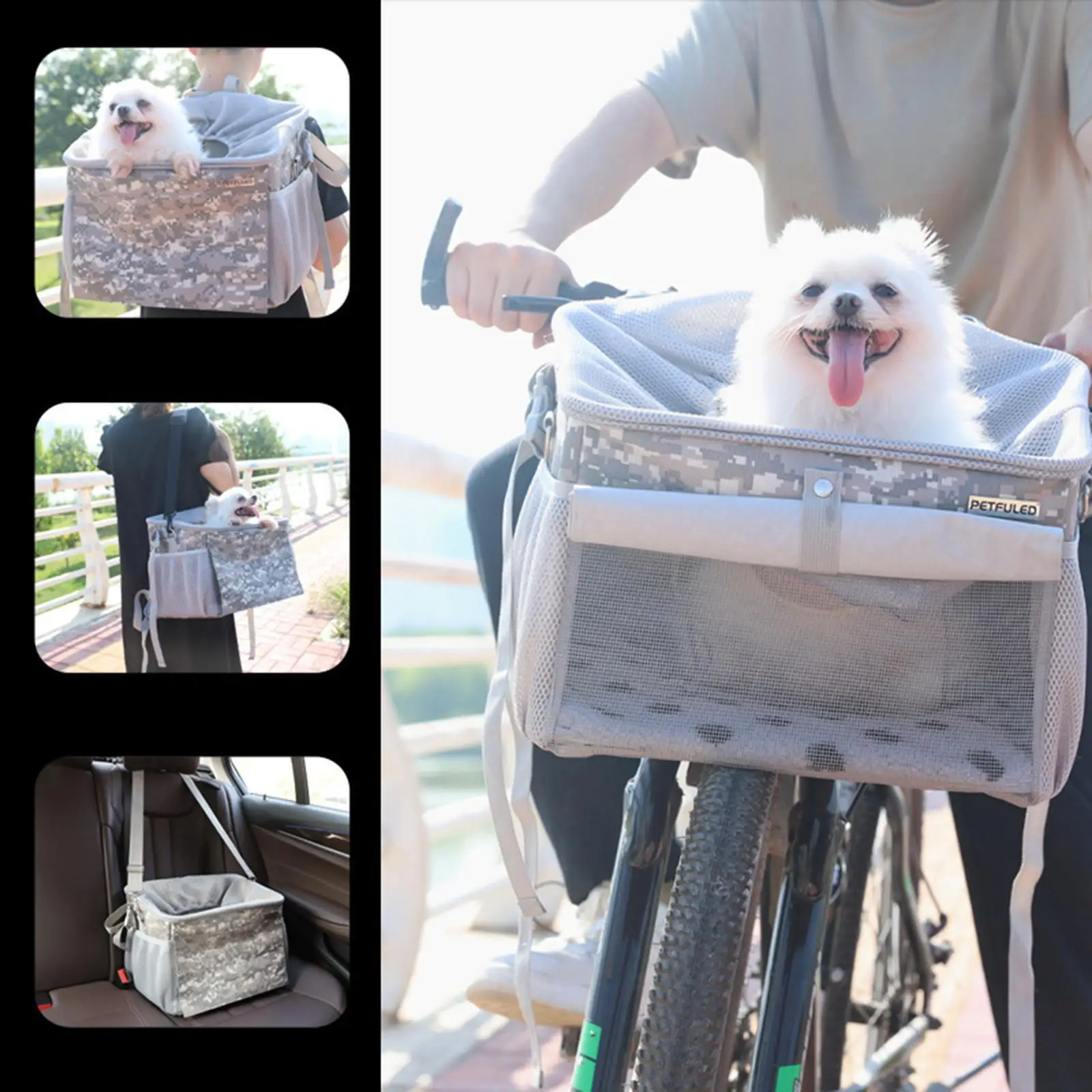 

Dog Bike Basket Pet Carry Bag Pet Carrier Backpack Ventilated Foldable Detachable Soft Large Pet Bicycle Basket for Pet Dogs