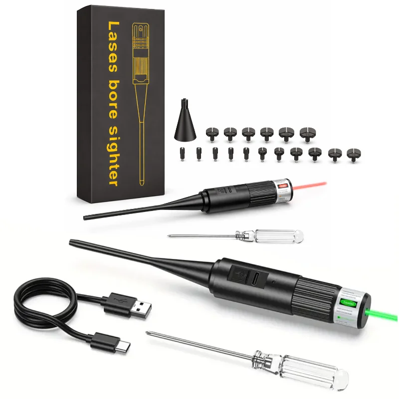 Laser USB Charging Bore Sight .177 .22 to 12GA Red Green Laser Collimator 18 Adapters Laser Boresighter