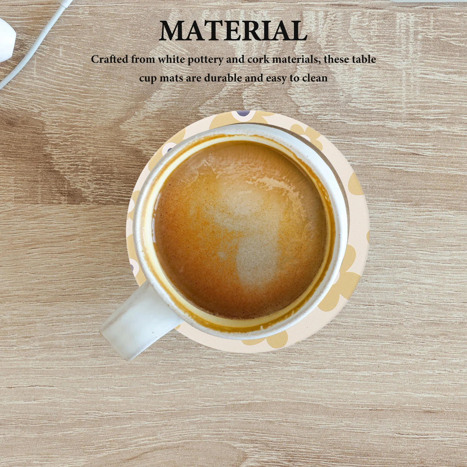 

2Pcs Vintage Bohemian Cup Coaster Non-Slip White Pottery Cork Decorative Mug Cup Pad Drink Coasters Table Mats