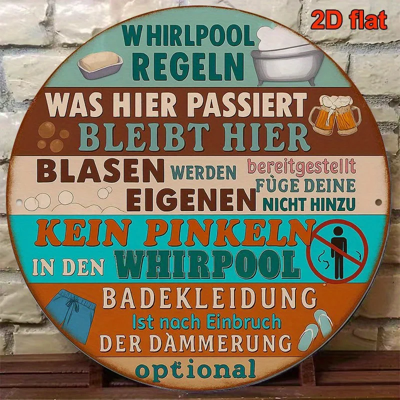 2D Flat, 8*8 Inch Round French Aluminum Sign, Vintage Decorative Plaque about 