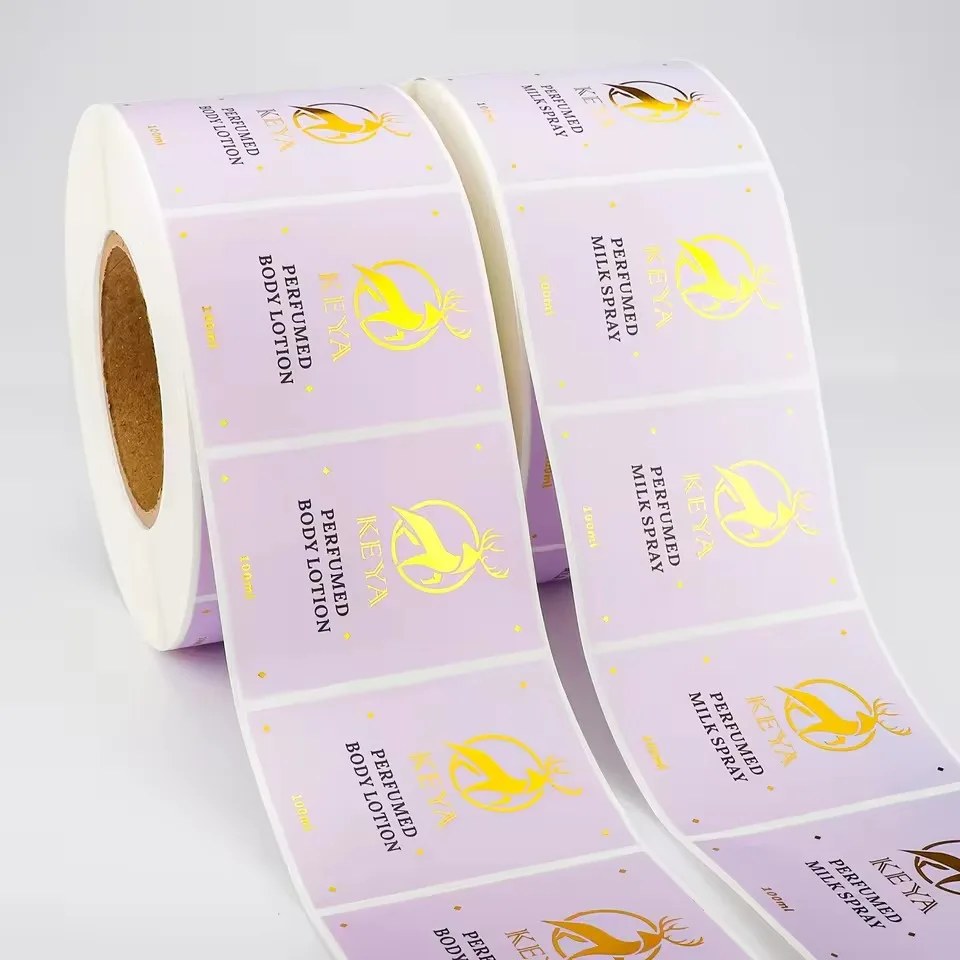 Custom Biodegradable Shampoo Labels | Waterproof Vinyl PET Gold Foil Sticker Roll for Cosmetic Bottle Packaging