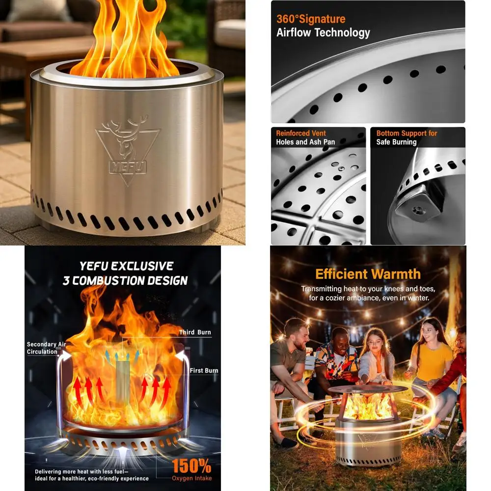 

Бездымная уличная костра для костра, нержавеющая сталь 304, диаметр 19 дюймов, съемная пепельница, серебряная отделка, идеально подходит для сборки на заднем дворе