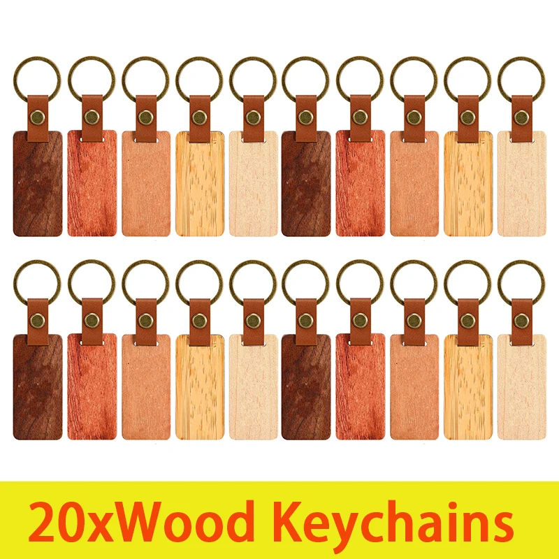 20Pcs Wooden Keyring Metal Key Chain Gift Key Holder Valentine Blanks Promotional Keychain