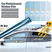 VLT78%-15% Car Window Solar Tint Photochromic Film Heat Rejection Anti UV Front Rear Windshield light black/blue explosion-proof