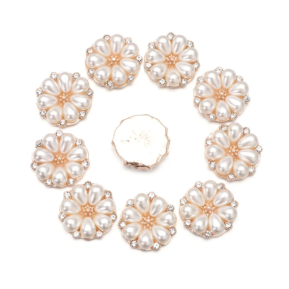 

10PCS DIY Craft Flower-shaped Crystal Pearl Hairpins Pearl Button Rhinestone Buttons Headwear Clip