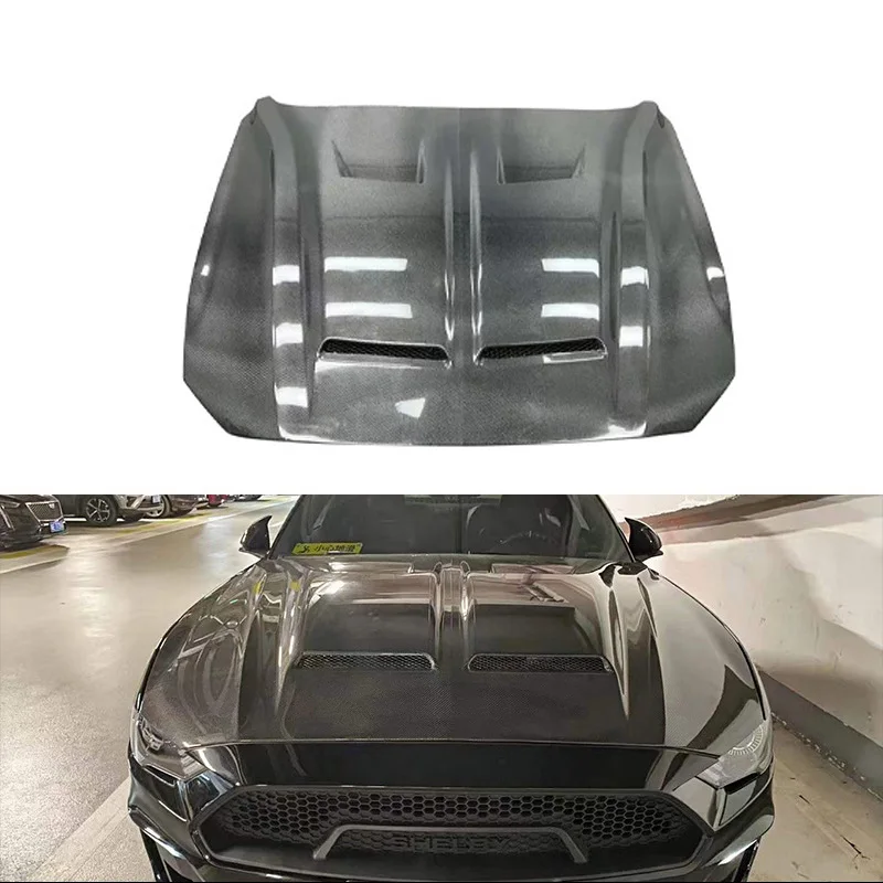

Super Snake Carbon Fiber Fibre Front Bonnet Engine Hood Two Vents For Ford Mustang 2018-2022