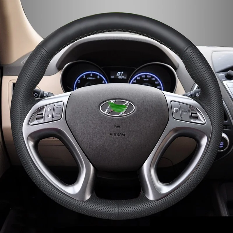 For Beijing Hyundai Elantra Rena Mingtu I30 Shengdalang Tucson ix35 Lingdong Hand Sewing Leather Car Steering Wheel Cover