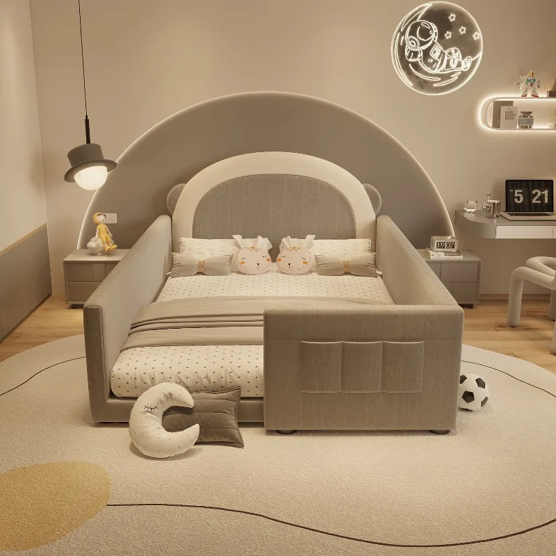 

Children Guardrail Headboard Bedroom Beds Parent Child Kids Room Full Size 180x200cm Bed Frame Many People Adults Home Furniture