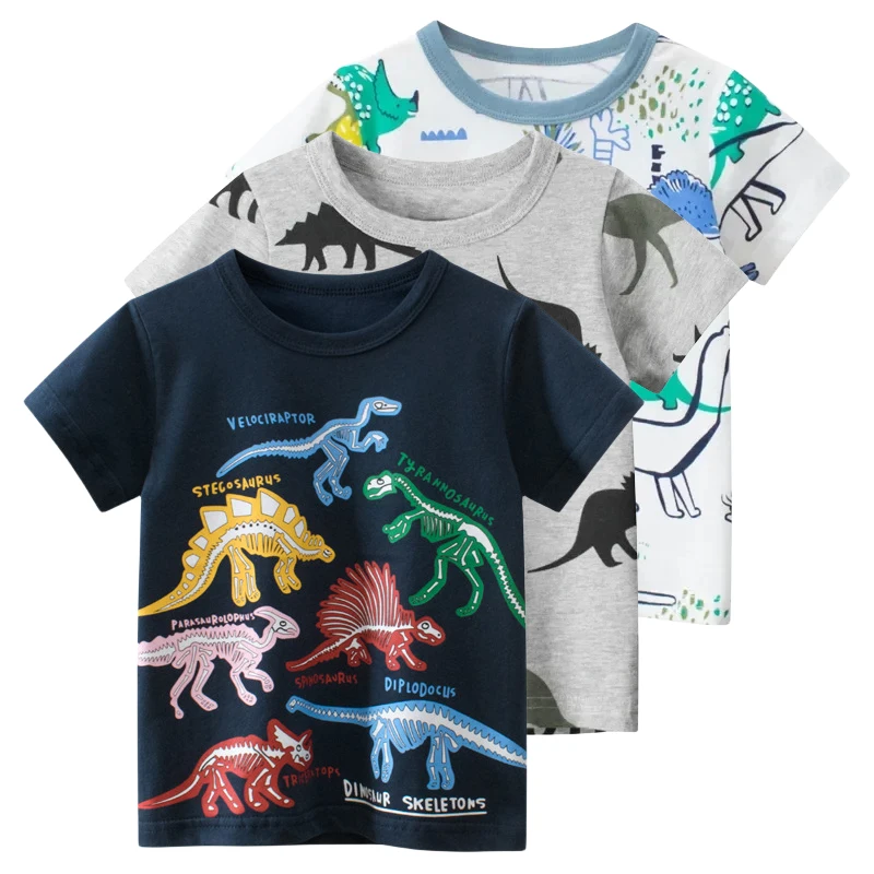 

2024 New Summer T-Shirt for Boys Children's Short Sleeve Dinosaur Full Print Shirts Kids Cartoon Cotton Tee Tops Dropshipping