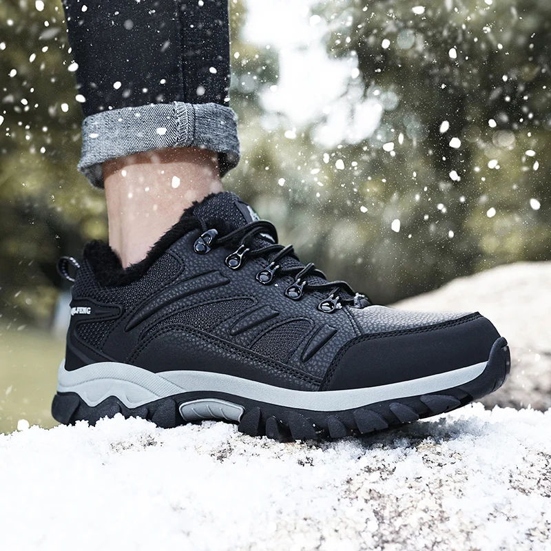 Winter Tactical Boots Combat Autumn Hiking Boots Men Snow Warm Fur Sneakers Padded Trekking Black Waterproof Leathe Sneakers