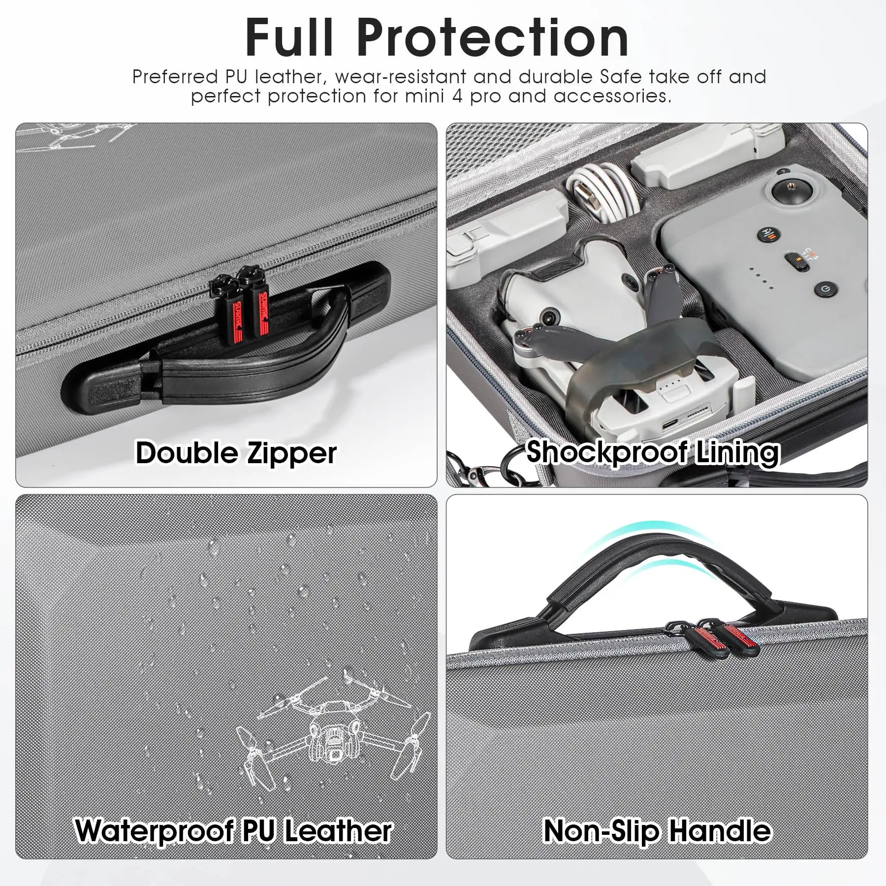 Mini 4 Pro RC-N2 Case, Carrying Case for DJI Mini 4 Pro Accessories, Portable PU Leather Storage Shoulder Bag for DJI Mini 4 Pro