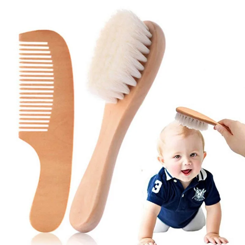 

1/2/3PCS Newborn Wool Baby Wooden Brush Comb Newborn Hair Brush Infant Head Massager Portable Comb Hair Bath Brush Comb