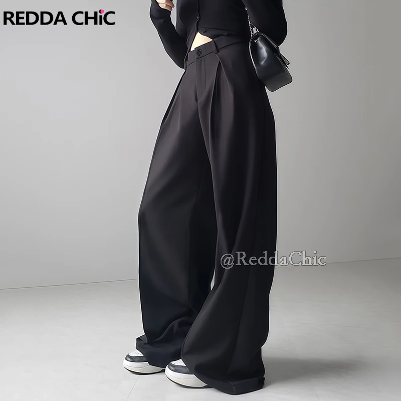 

REDDACHiC Pleated Black Dress Pants Women Men Solid Cleanfit Low Rise Loose Wide Leg Unisex Pants Work Casual Minimalist Clothes