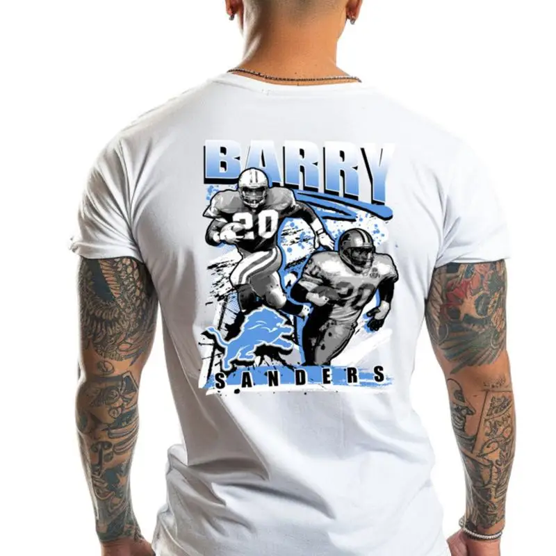 

NEW Art Society x SWOD BARRY SANDERS WHITE FRONT BACK T Shirt SMALL 5XLARGE