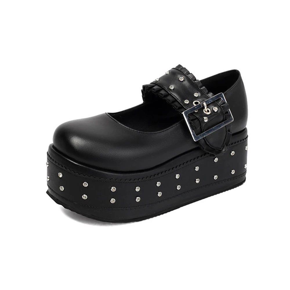 

Women's Gothic Punk Platform Mary Jane Shoes Rivet Buckle Wedge Heel Pumps Plus Size 34-50 Black Pink Emo Casual Shoes for Party
