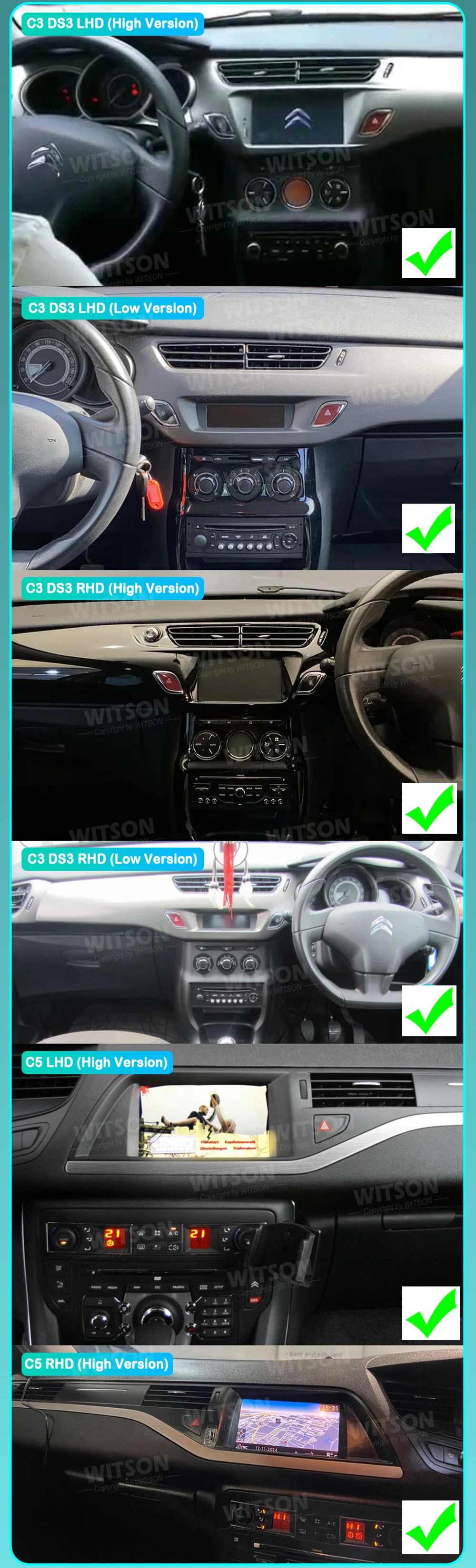 WITSON Android Stereo fit LHD RHD For Citroen C3 DS3 C5 2009-2017 Car Radio 10.88'' NOT fit CD Low Version GPS CarPlay Player