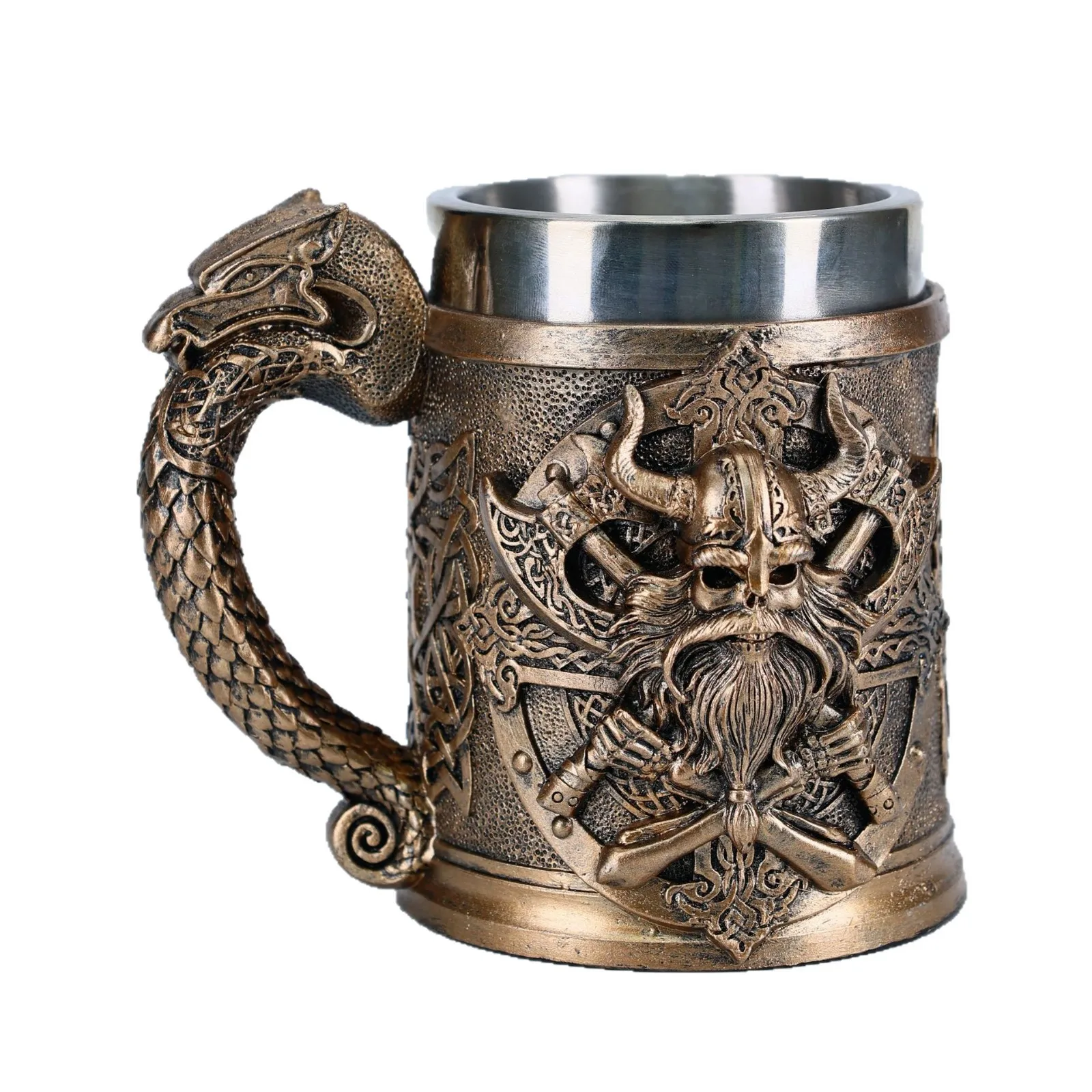 

Viking Dragon Head Medieval Nordic Style 3D Resin Stainless Steel Beer Mug Home Desk Decoration Collectible Gift For Men