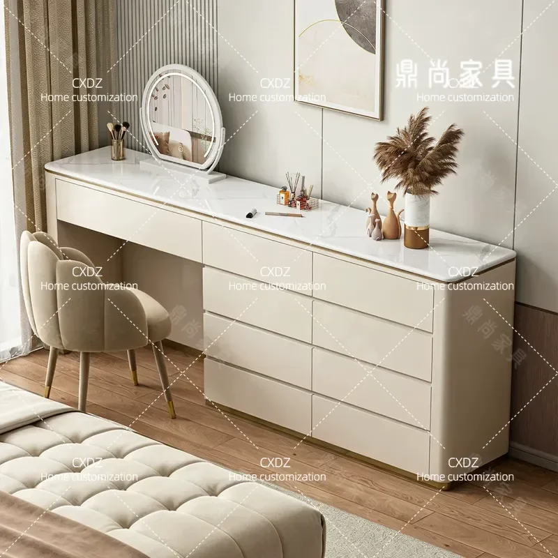 Italian Minimalist Makeup Table with Chest Integrated High End Bedroom Jewelry Storage Bedside Cabinet Dresser Locker