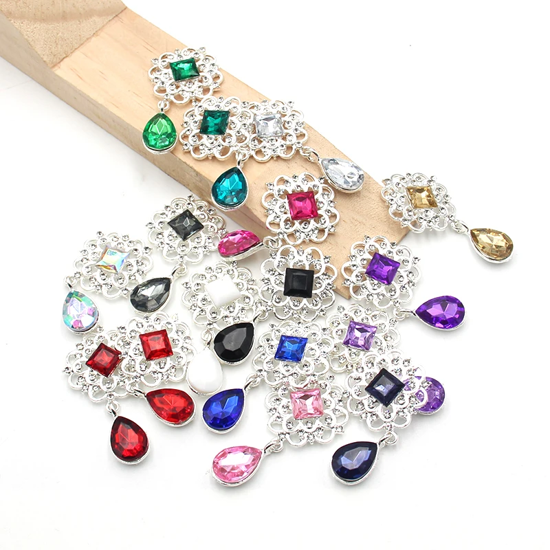 Shiny 25 * 46MM 10Pcs Crystal Rhinestone Brooch Accessories DIY Wedding Invitation Card Wine Glass Gift Box Creative Decoration